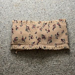 Strapless Pink Flower Print Swimsuit Top